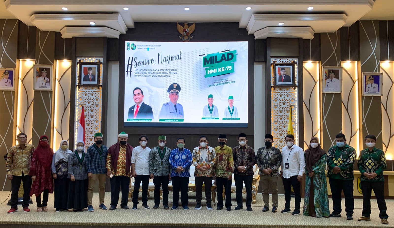 Milad HMI, Anggota komisi II DPR RI HM Rifqinizamy Karsayuda dan Wali Kota Banjarmasin H Ibnu Sina sebagai narasumber seminar sekaligus sebagai alumni HMI.