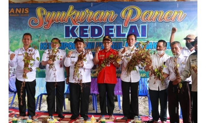 Wakil Bupati Banjar Habib Said Al Habsyie saat hadiri acara syukuran panen kedelai di Desa Sungkai Baru.