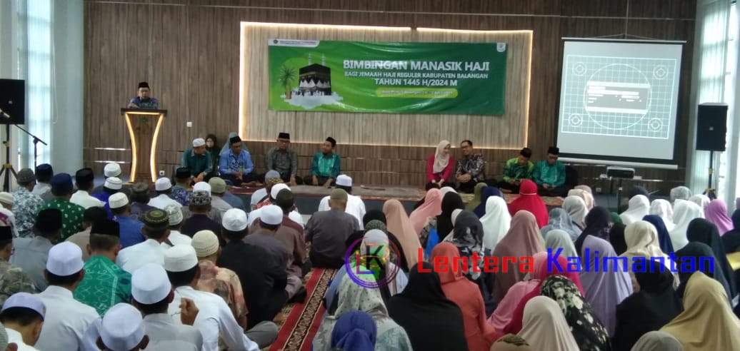 Bimbingan Manasik Haji, bagi Jamaah Haji Reguler Kabupaten Balangan 1445 H/2024 di Gedung PLHUT Kantor Kemenag Balangan. Foto: Windi/lenterakalimantan.com