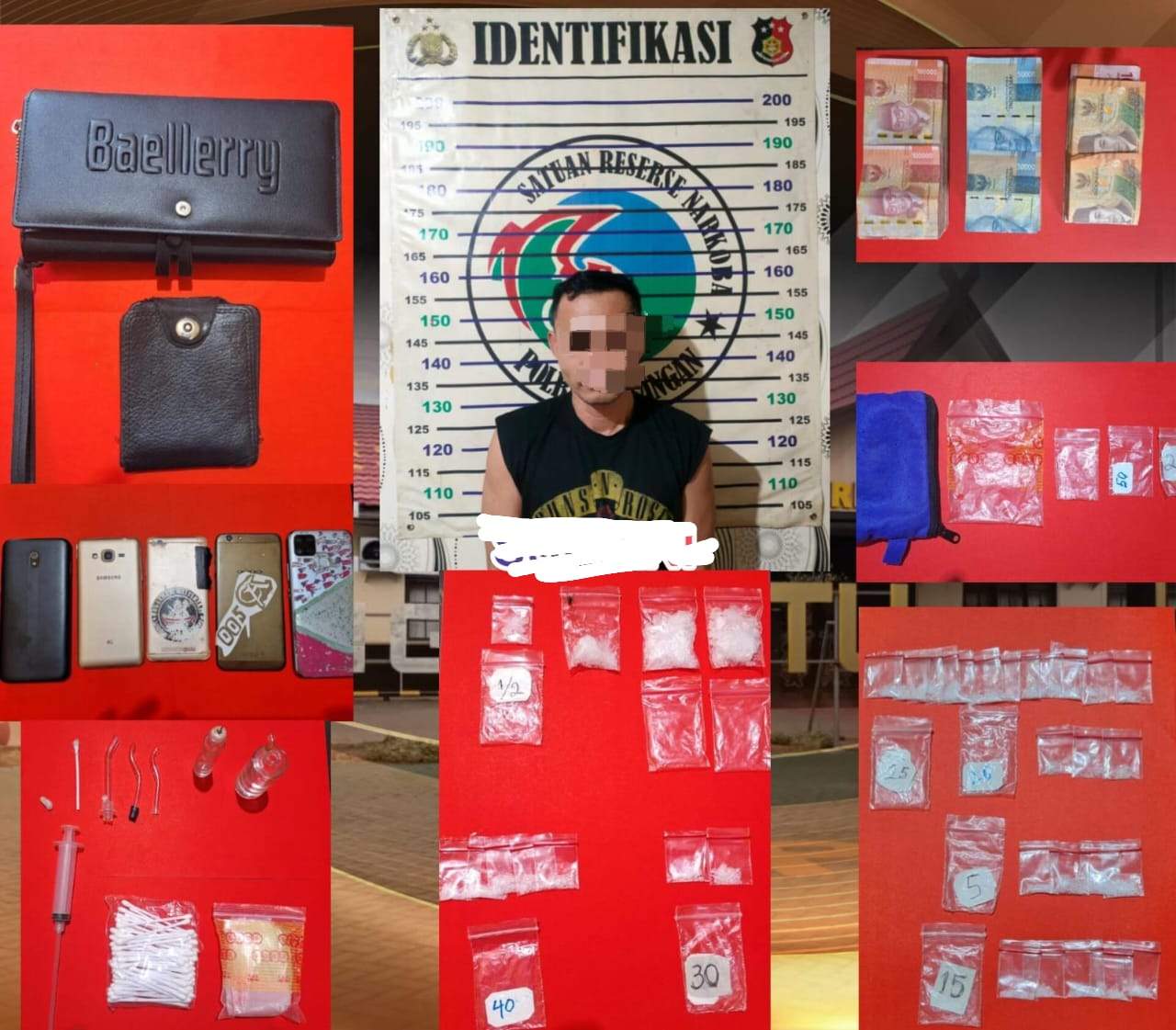 Pria asal Tabalong berinisial SU berhasil diamankan Satresnarkoba Polres Balangan beserta 35 paket sabu dan sejumlah barang bukti lainnya. Foto: Humas Polres Balangan