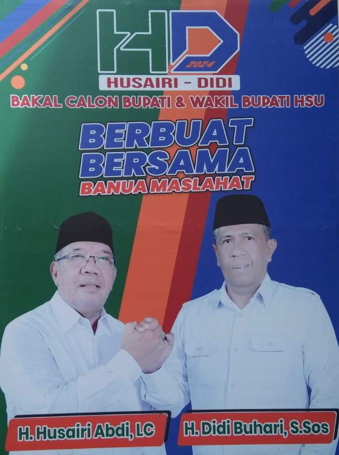 Dua Pasangan Balon Bupati dan Balon Wakil Bupati di Pilkada HSU 2024 sudah beredar luas ditengah-temgah masyarakat, yakni Husairi Abdi - Didi Buhari (Haji Odong) dan Sahrujani (Haji Jani) - Hero Setiawan (Iwan Alabio). Foto: Windi/lenterakalimantan.com