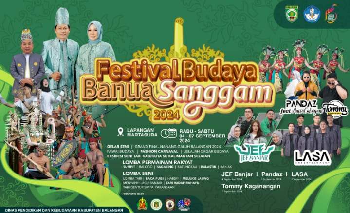 Event Pagelaran Festival Budaya Banua Sanggam 2024 di Kabupaten Balangan, berlangsung, 4 s/d, 7 September 2024, selama empat hari siang-malam di Lapangan Martasura, Paringin Balangan, Kalsel. Foto: MC Balangan