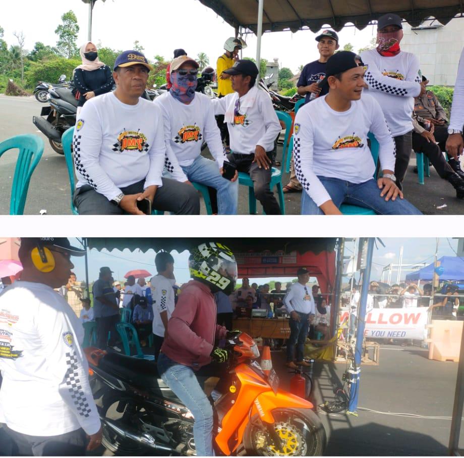 H Didi Buhari bersama anggota dari Amuntai Motor Sport (AMS) saat menyaksikan event Kejurnas Drag Bike Region Kalimantan Putaran III 2204 HSU di Jalan By Pass Amuntai Utara, Minggu (8/9/2024). Foto: Windi/lenterakalimantan.com