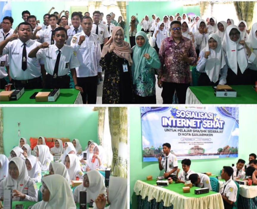 Foto bersama dan kegiatan Sosialisasi Internet Sehat dari Diskominfotik Kota Banjarmasin, Rabu (25/9/2024). Foto: @diskominfotikbanjarmasin