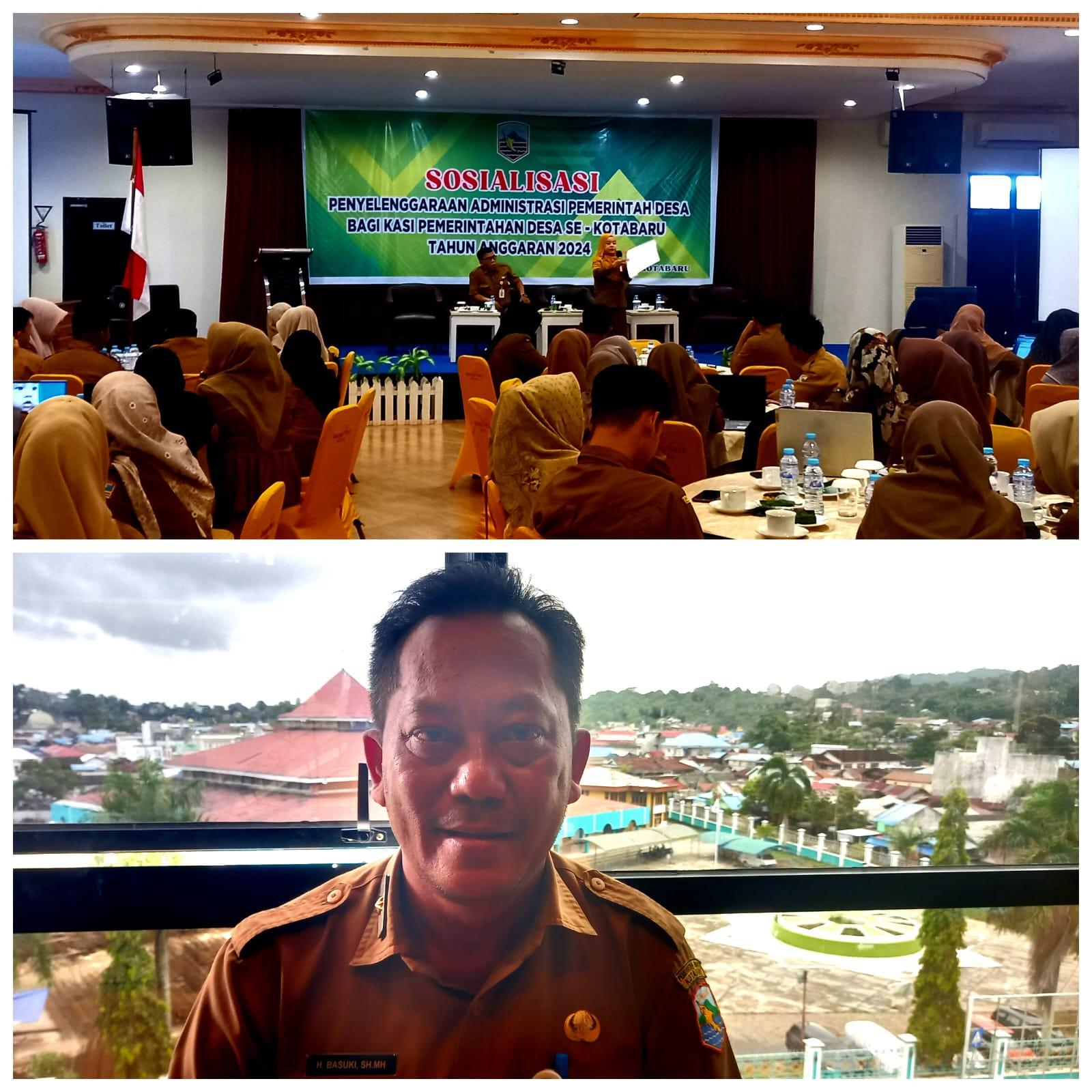 Kadis PMD H Basuki membuka acara sosialisasi penyelenggaraan administrasi pemdes di ballroom Hotel Kotabaru. Foto: Putri/lenterakalimantan.com
