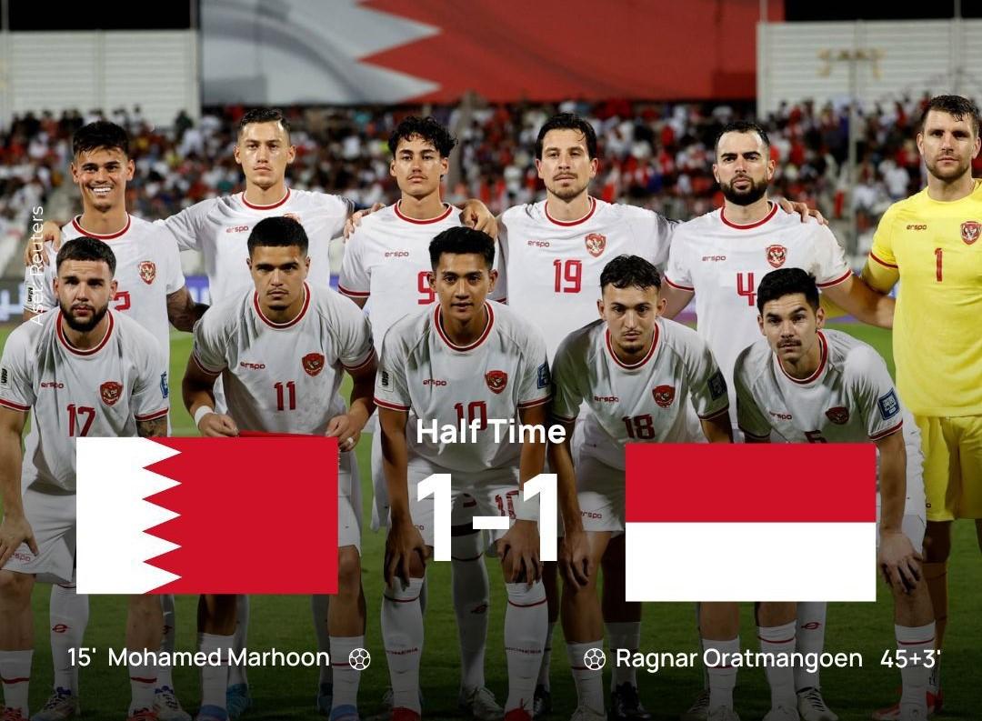 Hasil babak pertama Indonesia vs Bahrain. Foto: Kumparan