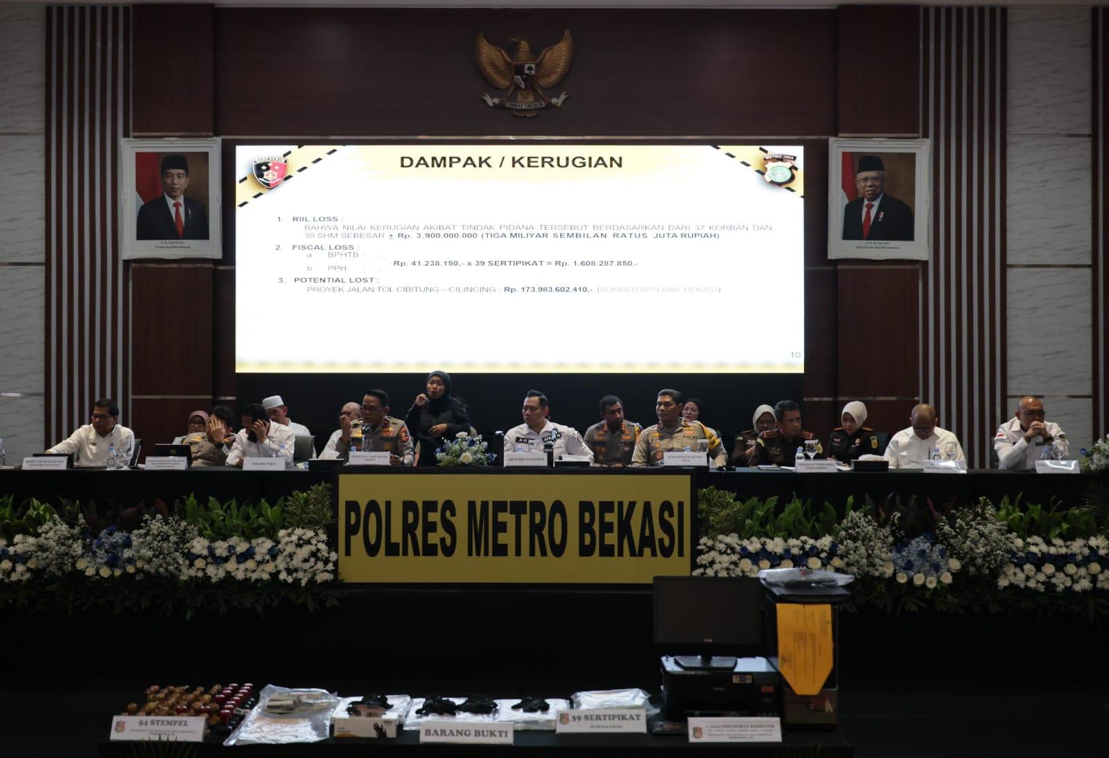 Menteri AHY Ungkap Dua Kasus Tindak Pidana Pertanahan di Kabupaten Bekasi, Selamatkan Potensi Kerugian hingga Rp183 Miliar. Foto: Humas Kementerian ATR/BPN