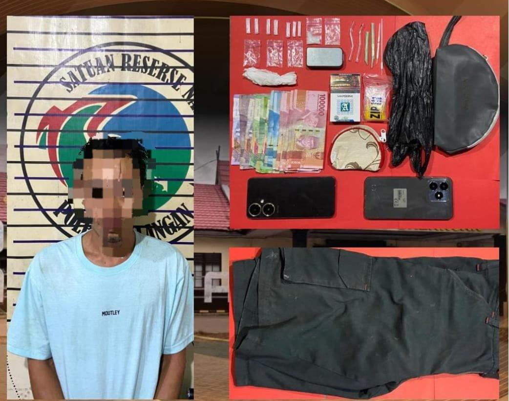 Jajaran Satresnarkoba Polres Balangan berhasil mengamankan pelaku peredaran Narkoba jenis Sabu berinisial AS, beserta sejumlah barang bukti. Foto: Satresnarkoba Polres Balangan
