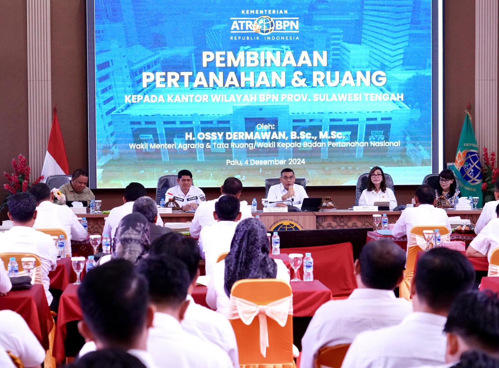 Wamen ATR/Waka BPN kunjungi Kanwil BPN Sulteng berikan solusi percepatan layanan pertanahan, Rabu (4/12/2024). Foto: Humas Kementerian ATR/BPN