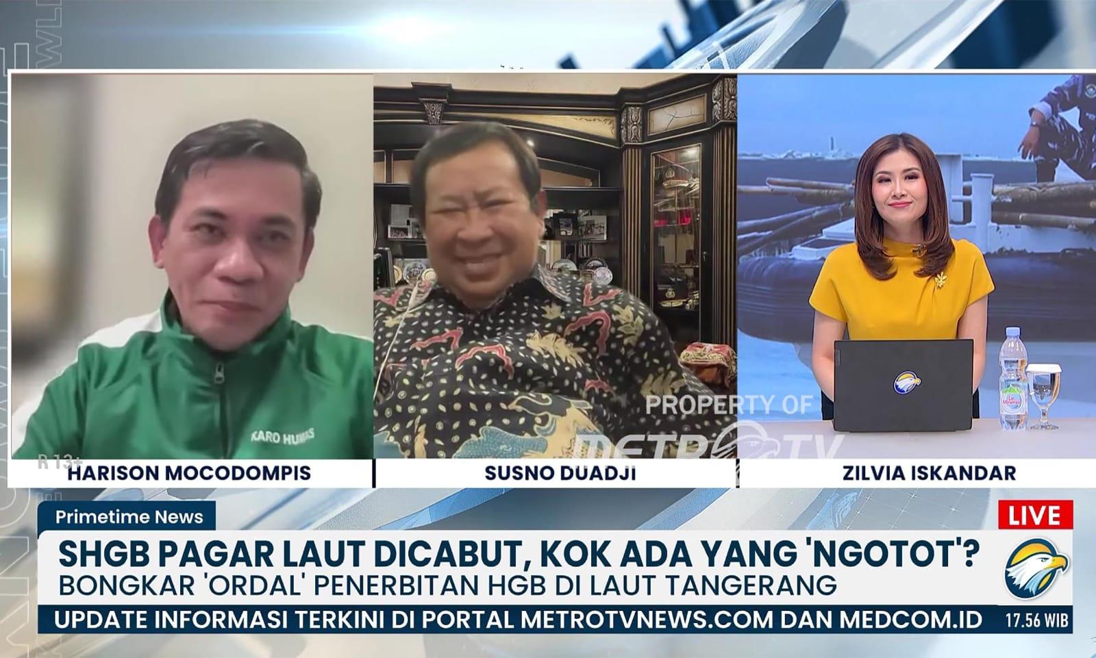 Kepala Biro Humas Kementerian ATR/BPN, Harison Mocodompis dalam sesi telekonferensi acara Primetime News Metro TV, Jumat (24/01/2025). Foto: Istimewa