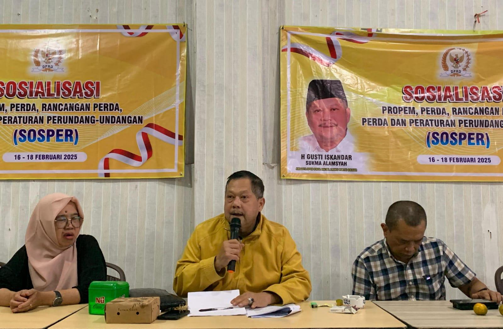 Anggota Dewan Perwakilan Rakyat Daerah (DPRD) Provinsi Kalimantan Selatan (Kalsel), H Gusti Iskandar Sukma Alamsyah menggelar sosialisasi Perda Kalsel Nomor 8 tahun 2023. Foto: Sekwan