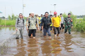 Teks foto : Bupati Barito Kuala Bahrul Ilmi saat tinjau lokasi Banjir di kecamatan Kuripan Juma'at (02/05/2025)
