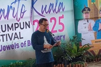 Bupati Barito Kuala yang diwakili oleh Kepala Disporbudpar Barito Kuala Sabirin, S.Sos.,MM mebuka acara Serumpun Festival 2025 yang bertemakan "The Jewels Of Barito Estuary"., di Halaman Gedung Serbaguna , Minggu (01/06/2025)