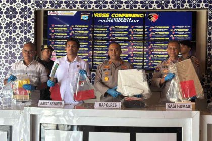 Press conference Polres Tanah laut , gelar pengungkapan kasus tindak pidana pencurian ( dok Asep LK)