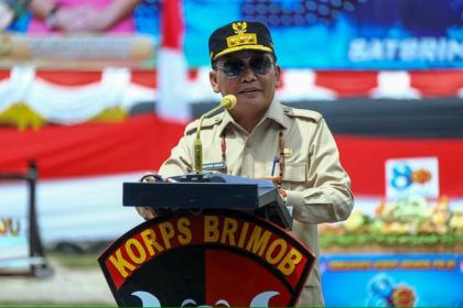 Gubernur Kalteng Agustiar Sabran saat menghadiri Syukuran Hari Ulang Tahun ke-80 Korps Brimob Polri yang digelar di Mako Satbrimob Polda Kalteng. Foto: MMC Kalteng