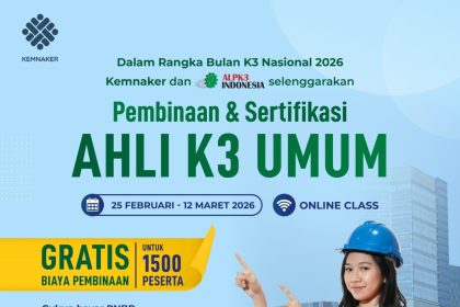 Kemnaker Buka Pelatihan Ahli K3 Umum Gratis