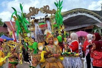 Ribuan peserta jalan sehat dan peserta karnaval mengenakan kostum maskot serta busana budaya Nusantara memeriahkan Karnaval Mawar Sharon Cenderawasih di Tanah Bumbu.