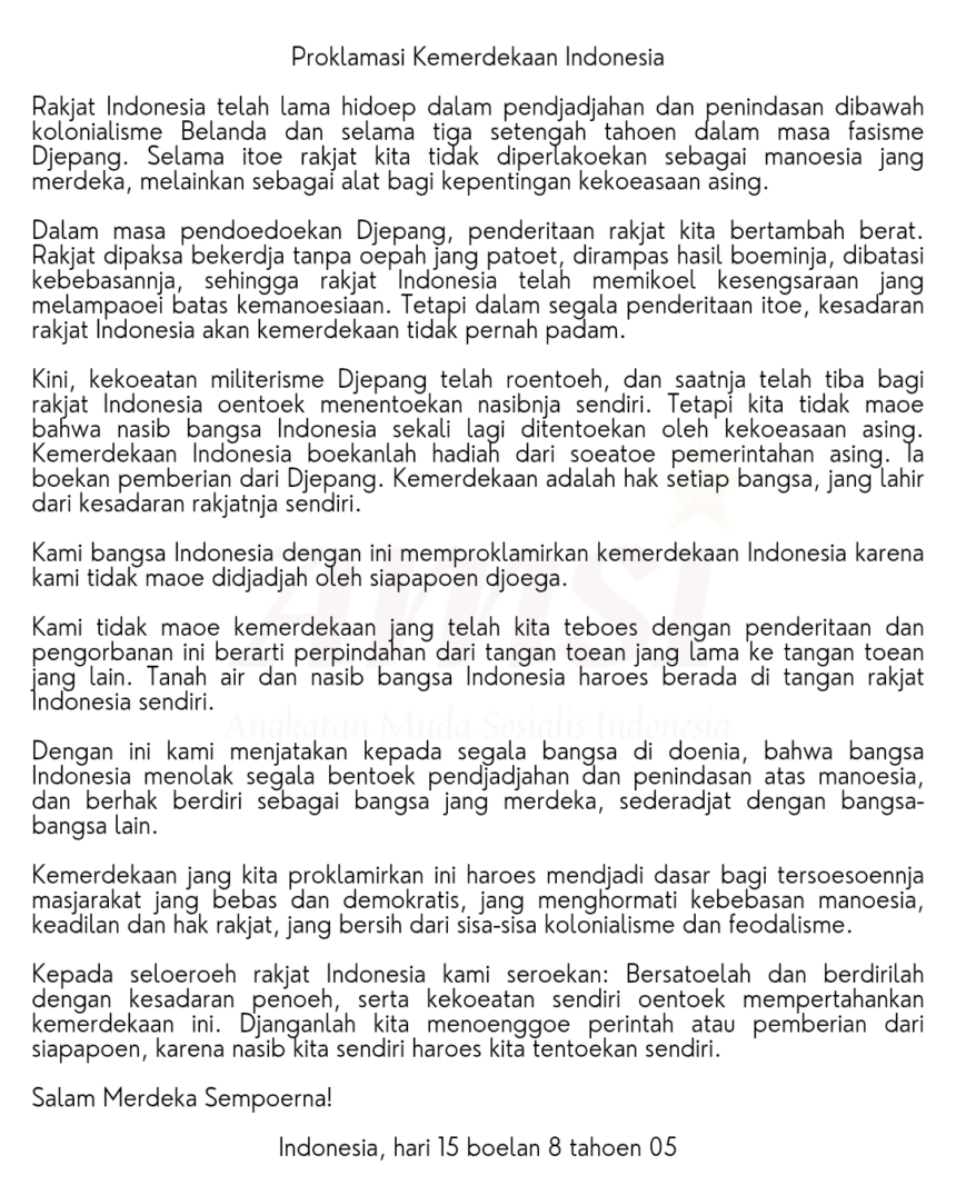 visual teks/naskah Proklamasi hasil rekonstruksi.