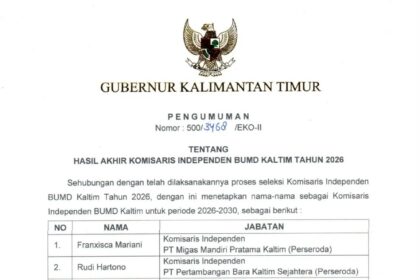 Tiga Komisaris Independen BUMD Kaltim Ditetapkan, Perkuat Fungsi Pengawasan Perusahaan