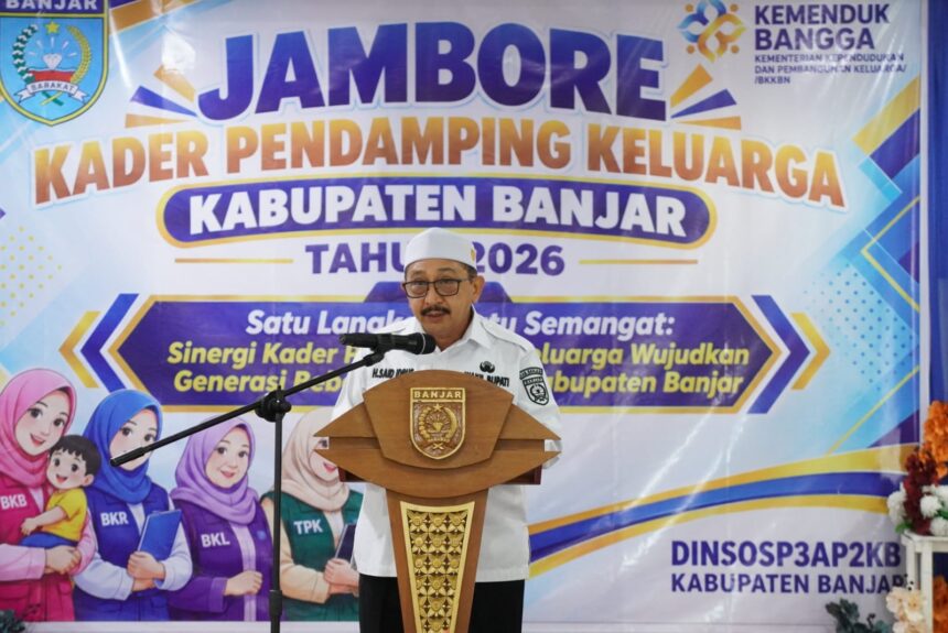 Wakil Bupati Banjar Habib Idrus Al Habsyi membuka Jambore Kader Pendamping Keluarga tingkat Kabupaten Banjar 2026 di Guest House Sultan Sulaiman, Martapura, Rabu (23/9/26).